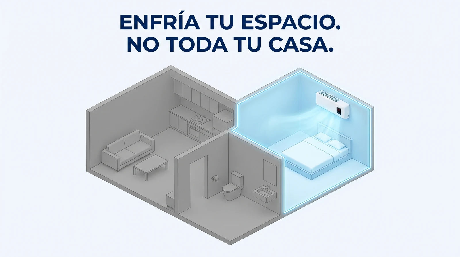Plano de una casa con solo la habitación en uso enfriada por Frostly