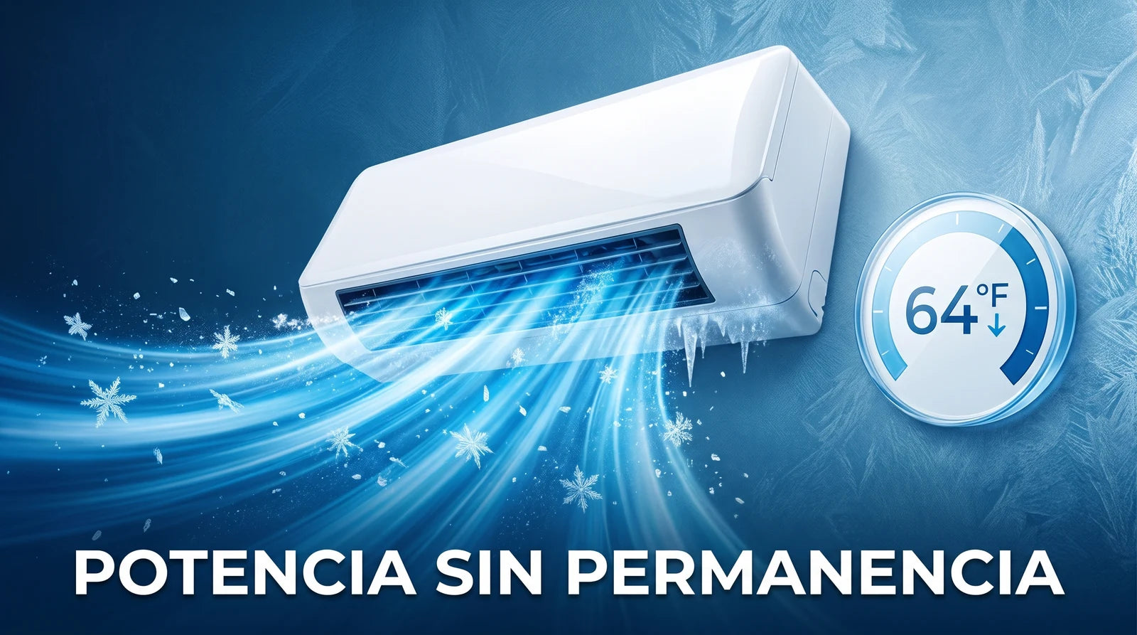 Frostly soltando una ráfaga de aire frío con indicador de temperatura bajando